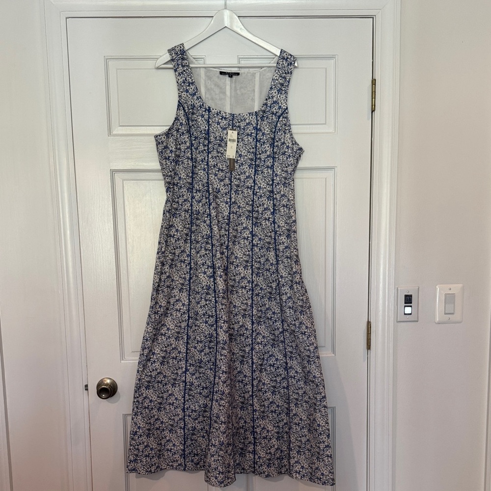 Atsu scoop-neck seamed a-lined midi Floral Blue Dress